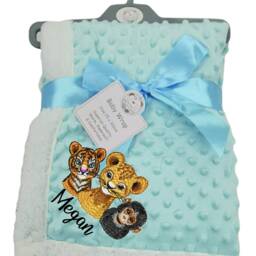 Personalised Embroidered Baby Bubble Serpa Backed Tiger Lion Monkey Safari Animal Blanket Wrap 12 Designs - thumbnail 3
