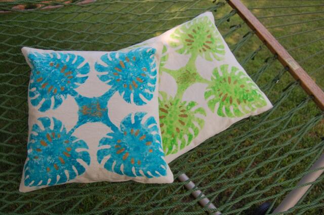 2 Hand Painted Cotton Pillow Cover Hawaiian Design Leaf - image 1