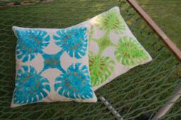 2 Hand Painted Cotton Pillow Cover Hawaiian Design Leaf - thumbnail 1