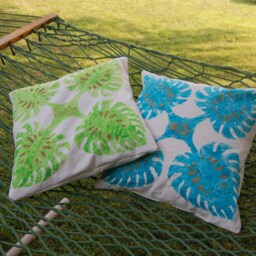 2 Hand Painted Cotton Pillow Cover Hawaiian Design Leaf - thumbnail 2