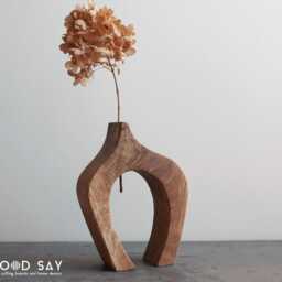 Hand-Carved Oak Flower Stand Japandi Minimalist Vase, Dried Floral Display - thumbnail 3