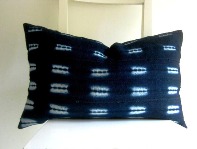 Indigo Mud Cloth Lumbar 21 X 12 Cushion Cover - image 1