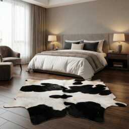 Extra Large Black & White Cowhide Rug Hair-On Leather Area Rug - 60x60 Inches - thumbnail 3