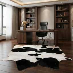 Extra Large Black & White Cowhide Rug Hair-On Leather Area Rug - 60x60 Inches - thumbnail 2