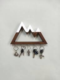 Mountain Wall Key Holder - Rustic Pine Wood Rack With Hooks - thumbnail 1
