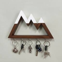 Mountain Wall Key Holder - Rustic Pine Wood Rack With Hooks - thumbnail 3