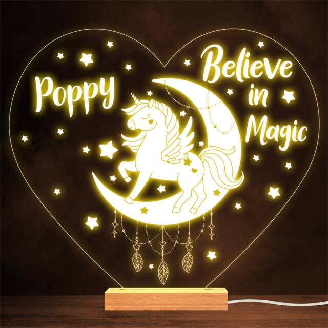 Unicorn Crescent Moon Stars Jewels Heart Lamp Personalised Gift Night Light - image 1