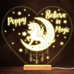 Unicorn Crescent Moon Stars Jewels Heart Lamp Personalised Gift Night Light - thumbnail 1