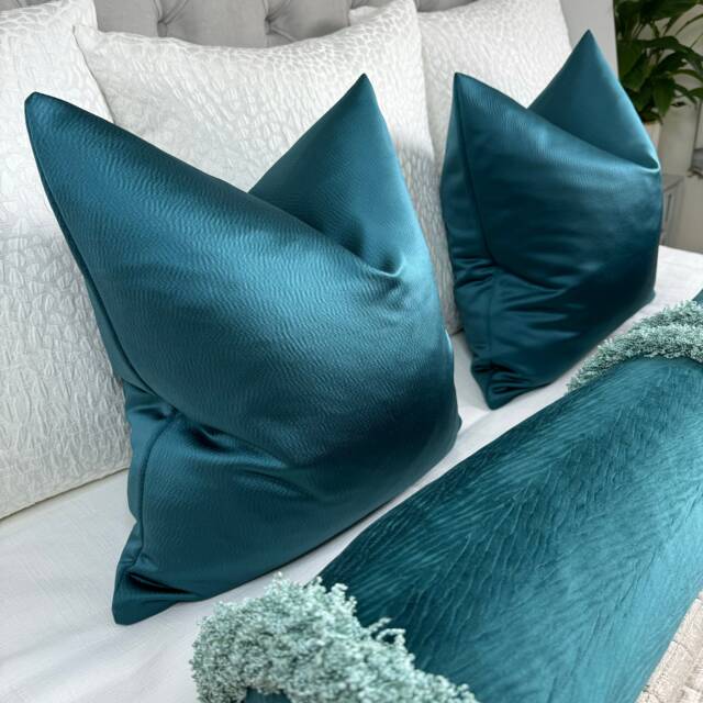 Scatter Teal Cushion Cover, Textured Sateen Pillow Luxury Throw Modern Sofa Harlequin Fabric - image 1