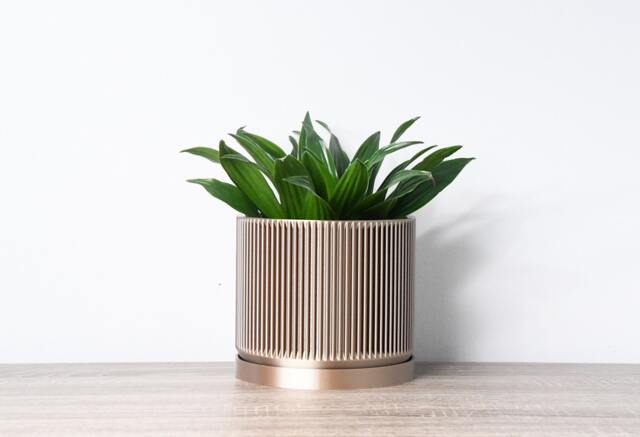 Mid-Century Modern Planter With Drainage & Saucer in Shiny Bronze, Unique 3D-Printed Plant Pot, Small To Large Sizes, Perfect Gift - image 1