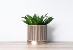 Mid-Century Modern Planter With Drainage & Saucer in Shiny Bronze, Unique 3D-Printed Plant Pot, Small To Large Sizes, Perfect Gift - thumbnail 1