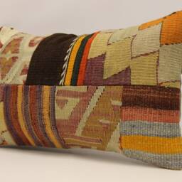 Lumbar Pillow, Patchwork Sofa Pillow, 12x20 in 30x50 cm, Vintage Turkish Kilim Pillow, Home Cushion Cover Boho Pillow Koef-978 - thumbnail 3