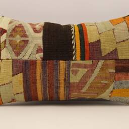 Lumbar Pillow, Patchwork Sofa Pillow, 12x20 in 30x50 cm, Vintage Turkish Kilim Pillow, Home Cushion Cover Boho Pillow Koef-978 - thumbnail 2
