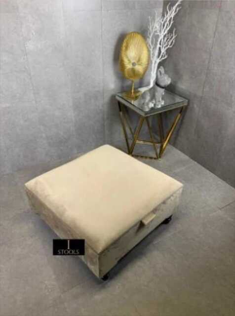 Champagne Beige Velvet Square Ottoman - Handmade Storage Footstool - image 1