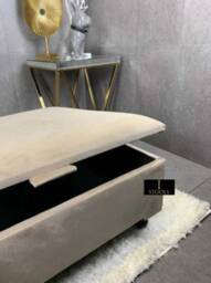 Champagne Beige Velvet Square Ottoman - Handmade Storage Footstool - thumbnail 3