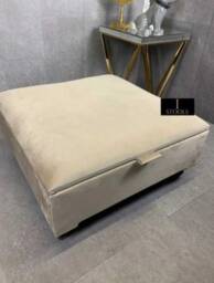 Champagne Beige Velvet Square Ottoman - Handmade Storage Footstool - thumbnail 2