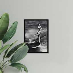 Vintage Woman On Shoulders Water-Skiing Print, Luxury Fashion, Fine Art Photography Wall Art, Museum Quality, Classic Black & White Poster - thumbnail 3