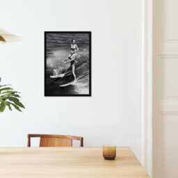 Vintage Woman On Shoulders Water-Skiing Print, Luxury Fashion, Fine Art Photography Wall Art, Museum Quality, Classic Black & White Poster - thumbnail 2