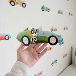 Vintage Racing Car Wall Stickers Removable Fabric Kids Bedroom Decals Classic Race Cars - 21 Piece Set - thumbnail 2