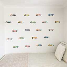 Vintage Racing Car Wall Stickers Removable Fabric Kids Bedroom Decals Classic Race Cars - 21 Piece Set - thumbnail 3