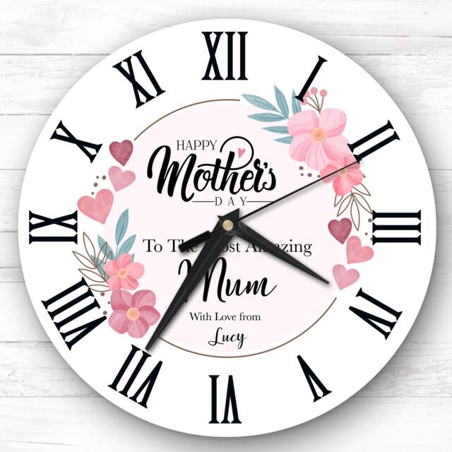 Pink Floral The Most Amazing Mum Mother's Day Gift Personalised Clock - image 1