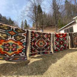 Hand Woven Wool Blanket Ukrainian Hutsul Rug, Carpathian Design - thumbnail 4
