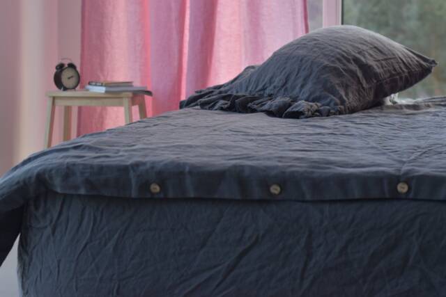 Duvet Cover Set & Pillow With Ruffle Graphite Color Stone Washed Seamless Full King Quilt Linen Duvet Cover Full - image 1