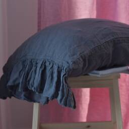 Duvet Cover Set & Pillow With Ruffle Graphite Color Stone Washed Seamless Full King Quilt Linen Duvet Cover Full - thumbnail 4