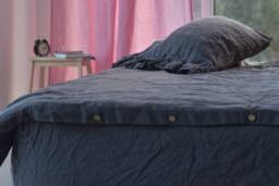 Duvet Cover Set & Pillow With Ruffle Graphite Color Stone Washed Seamless Full King Quilt Linen Duvet Cover Full