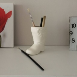 Ready To Ship, Ceramic Pencil Holder, Pen Storage, Christmas Boot, Decor, Office Desk Bisque, Christmas, Santa Boot - thumbnail 2