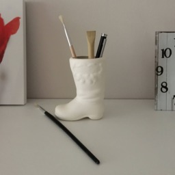 Ready To Ship, Ceramic Pencil Holder, Pen Storage, Christmas Boot, Decor, Office Desk Bisque, Christmas, Santa Boot