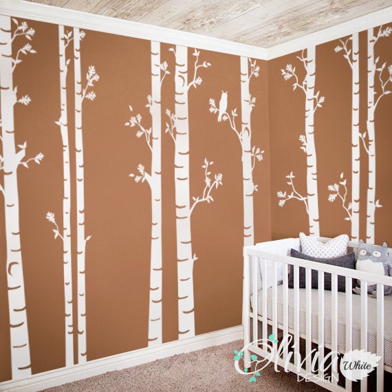 Set Of 9 Large White Tree Decal Huge Tree Wall Wall Art Tattoo Mural Stickers Decals Decor - Nt004 - image 1