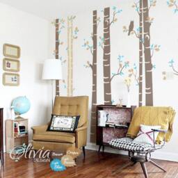 Set Of 9 Large White Tree Decal Huge Tree Wall Wall Art Tattoo Mural Stickers Decals Decor - Nt004 - thumbnail 3