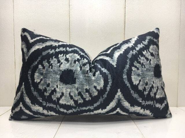 Handwoven Silk Ikat Pillow Cover 12x20 - Modern Accent Cushion - image 1