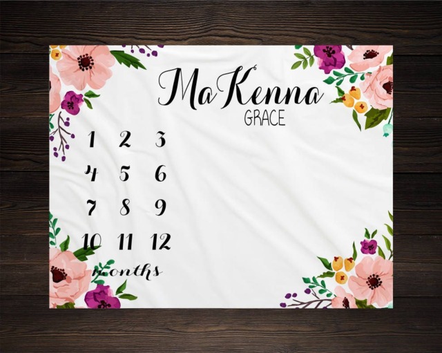 Baby Girl Milestone Blanket Month Growth Tracker Minky Fleece Custom Personalized Shower Gift Watercolor Floral Newborn - image 1