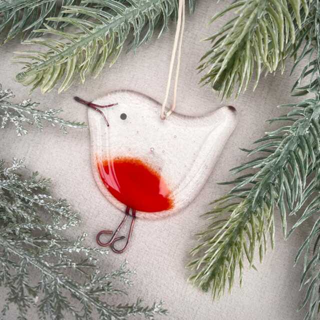Fused Glass Christmas Tree Decoration ~ Robin - image 1