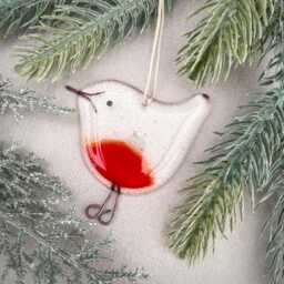 Fused Glass Christmas Tree Decoration ~ Robin - thumbnail 1