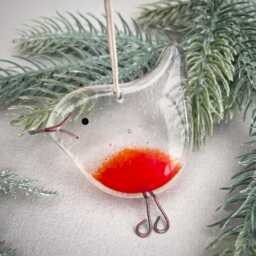 Fused Glass Christmas Tree Decoration ~ Robin - thumbnail 3