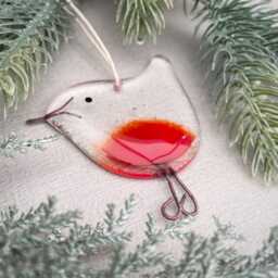 Fused Glass Christmas Tree Decoration ~ Robin - thumbnail 2
