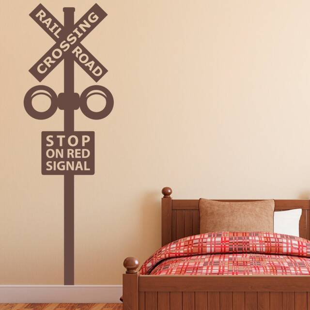 Railroad Crossing Sign Wall Decal Train Art Vinyl - image 1