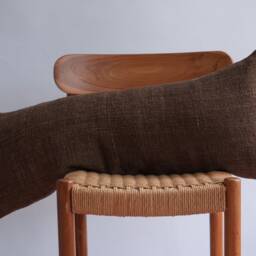 Handwoven Hemp Lumbar Pillow Cover Dark Brown Fringes, Boho Farmhouse Decor - thumbnail 2