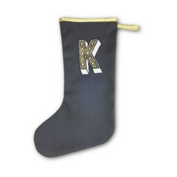 Personalised Christmas Stocking - Monogram Holiday Decoration, Custom Initial Xmas. Alphabet Present in Grey, Gold. Handmade U.K - thumbnail 2