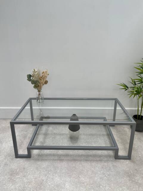 Hudson Glass Metal Coffee Table - Silver Grey - image 1