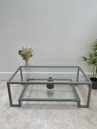 Hudson Glass Metal Coffee Table - Silver Grey - thumbnail 1