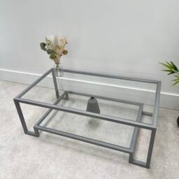 Hudson Glass Metal Coffee Table - Silver Grey - thumbnail 2
