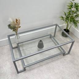 Hudson Glass Metal Coffee Table - Silver Grey - thumbnail 3