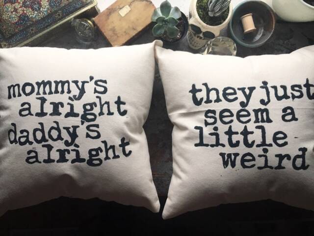 Mommy's Alright, Daddy's Alright - Cheap Trick Lyrics Hand Block Print Canvas Throw Pillow Set - image 1