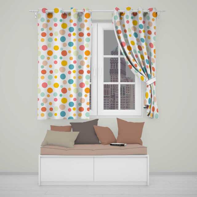 Abstract Colorful Polka Dot Minimal Pastel Shapes Seamless Pattern Readymade Eyelet Ring Top Thermal 100% Blackout Curtains - image 1