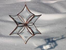 3D Clear Beveled Stained Glass Snowflake Flower Suncatcher With Copper Lines - Medium
