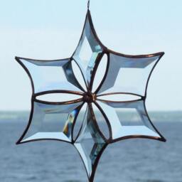 3D Clear Beveled Stained Glass Snowflake Flower Suncatcher With Copper Lines - Medium - thumbnail 2